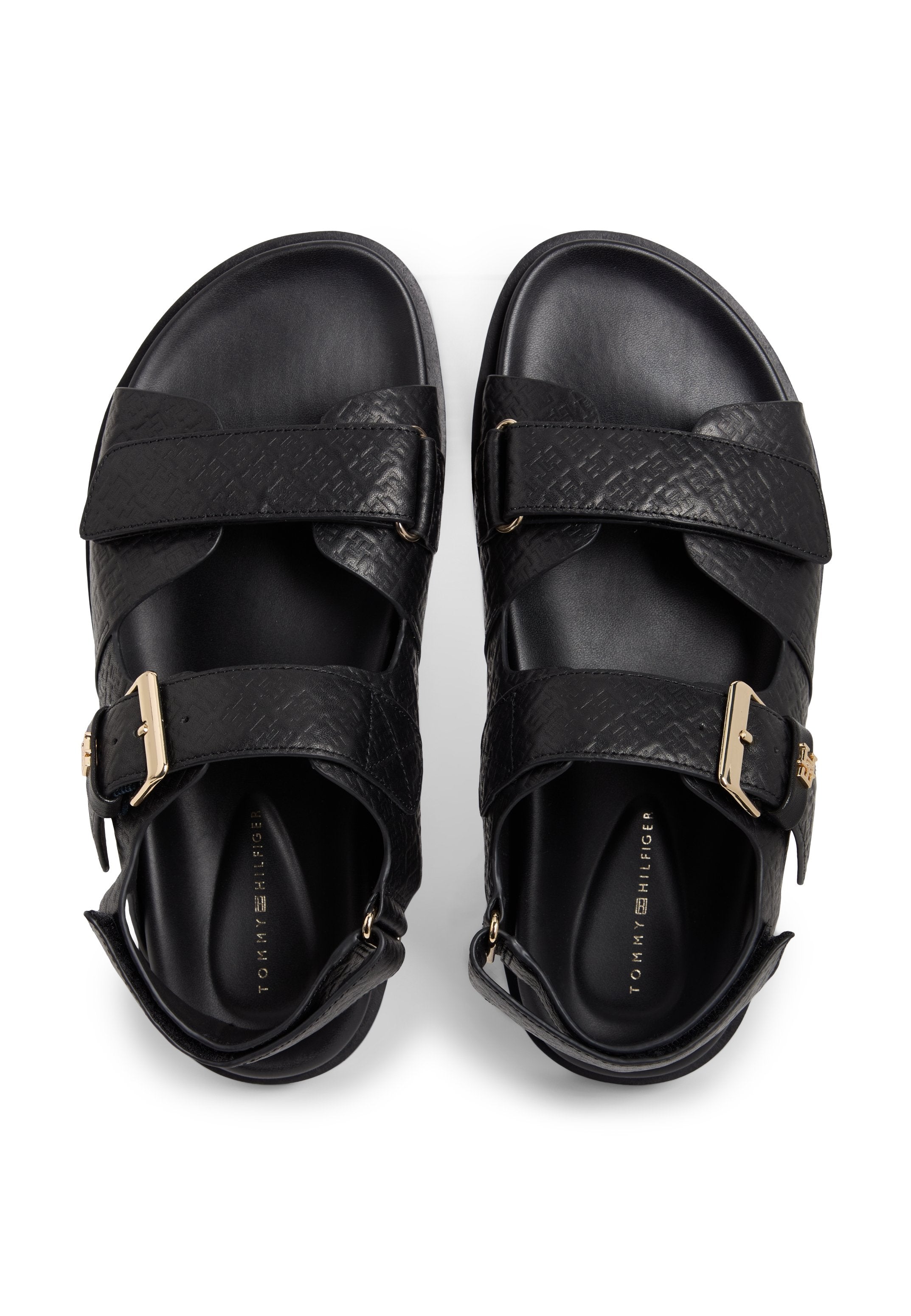 LEATHER DOUBLE STRAP BUCKLE SANDALS - Sandals - black