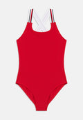 GLOBAL STRIPE SQUARE NECK CROSSOVER SWIMSUIT - Swimsuit - primary red
