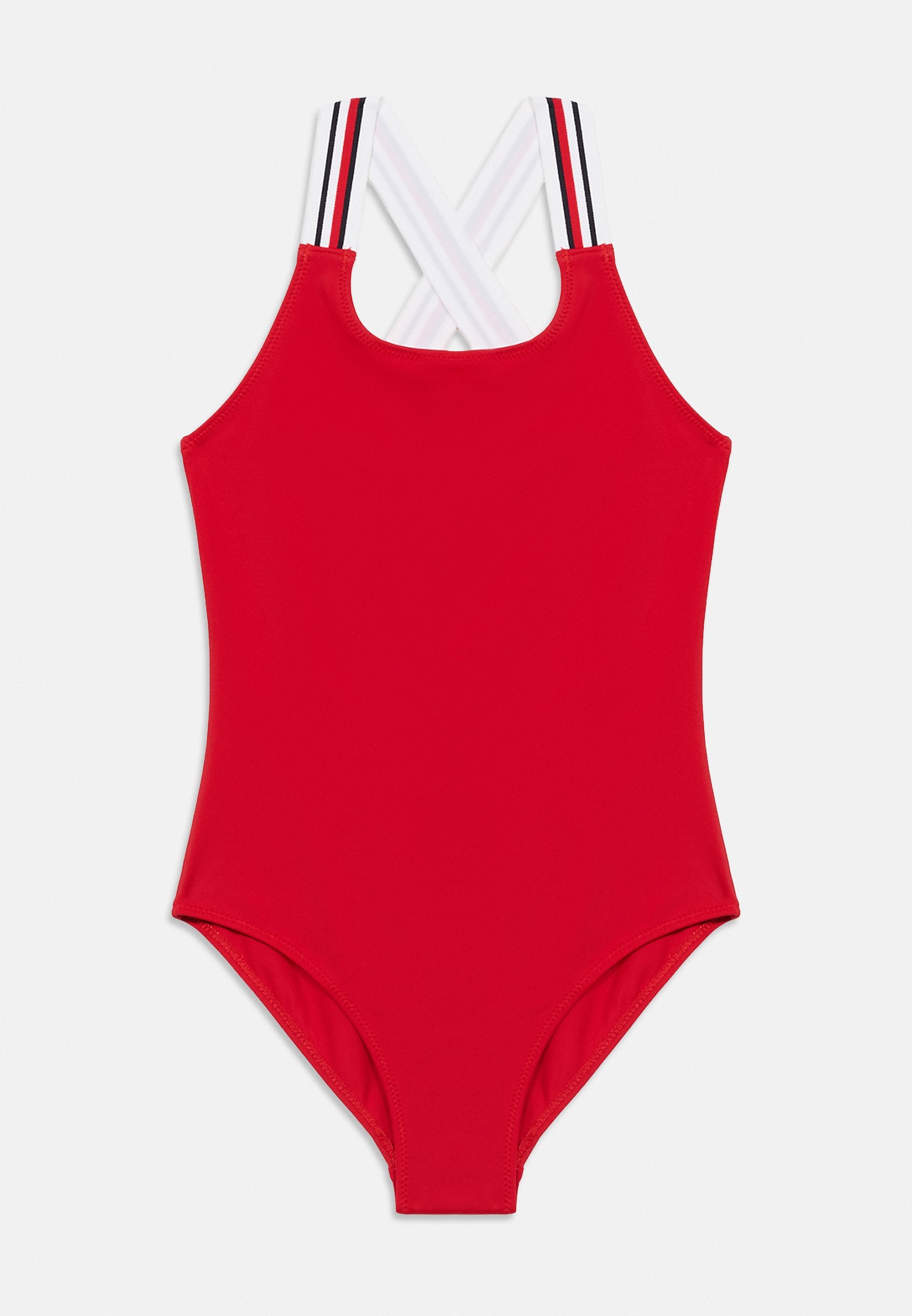 GLOBAL STRIPE SQUARE NECK CROSSOVER SWIMSUIT - Swimsuit - primary red