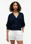 CABLE V NECKK CARDI - Cardigan - dark night navy