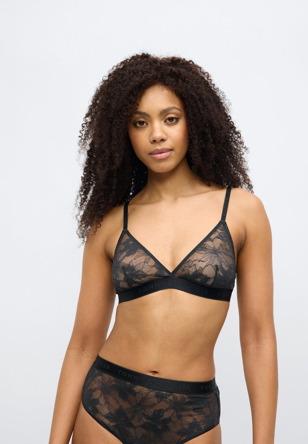 REPEAT LOGO FLORAL LACE TRIANGLE BRA - Triangle bra - black