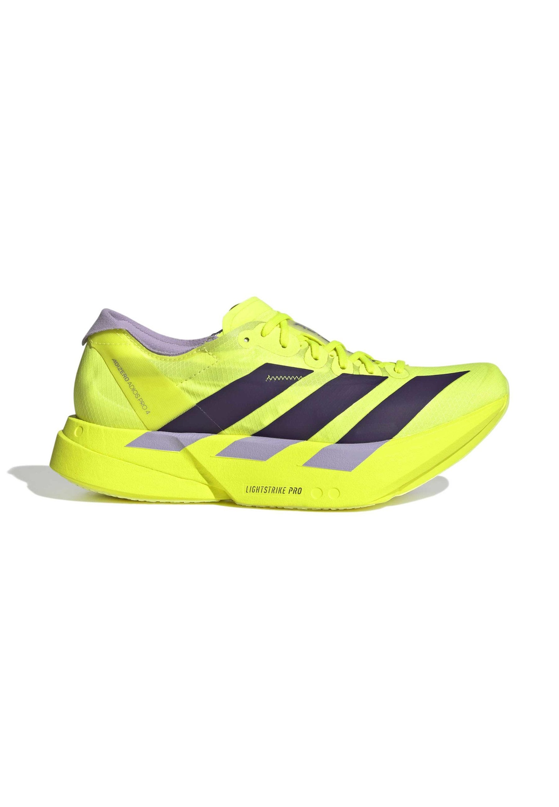 ADIZERO ADIOS PRO 4 - أحذية جري على الطرق - أصفر شمسي/أورورا برقوق/برقوق بودرة