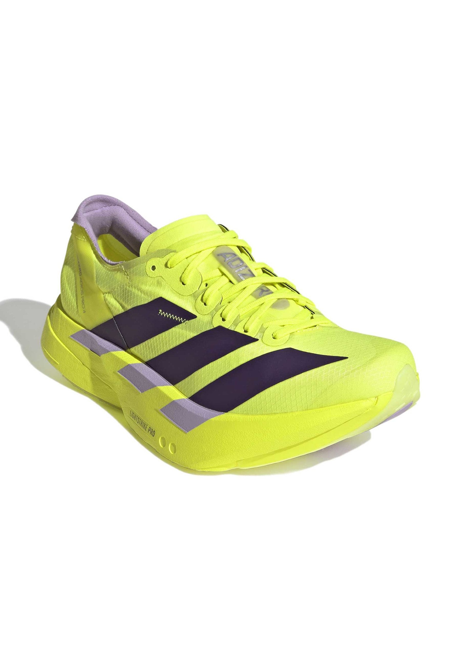ADIZERO ADIOS PRO 4 - أحذية جري على الطرق - أصفر شمسي/أورورا برقوق/برقوق بودرة