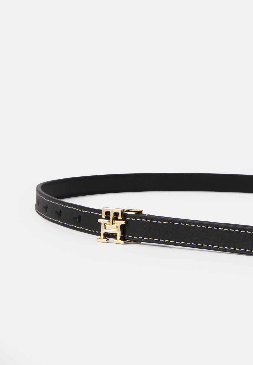 TH MONOGRAM PLAQUE BUCKLE LEATHER BELT - Belt - black