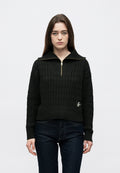 RELAXED CABLE KNIT HALF-ZIP JUMPER - Jumper - black
