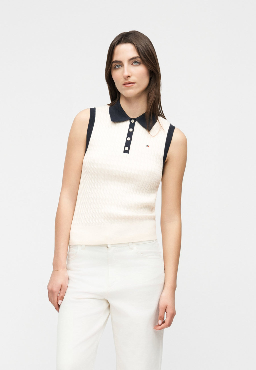 FINE CABLE SLEEVELESS  - Polo shirt - ivory petal