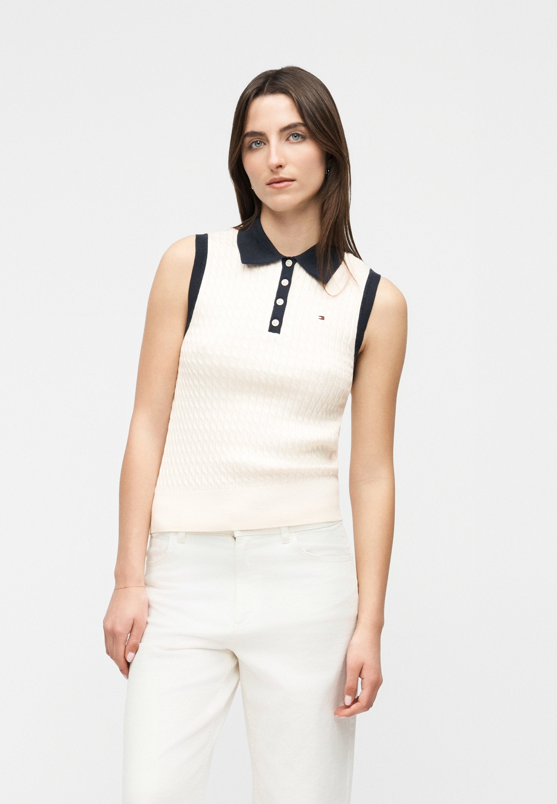 FINE CABLE SLEEVELESS  - Polo shirt - ivory petal