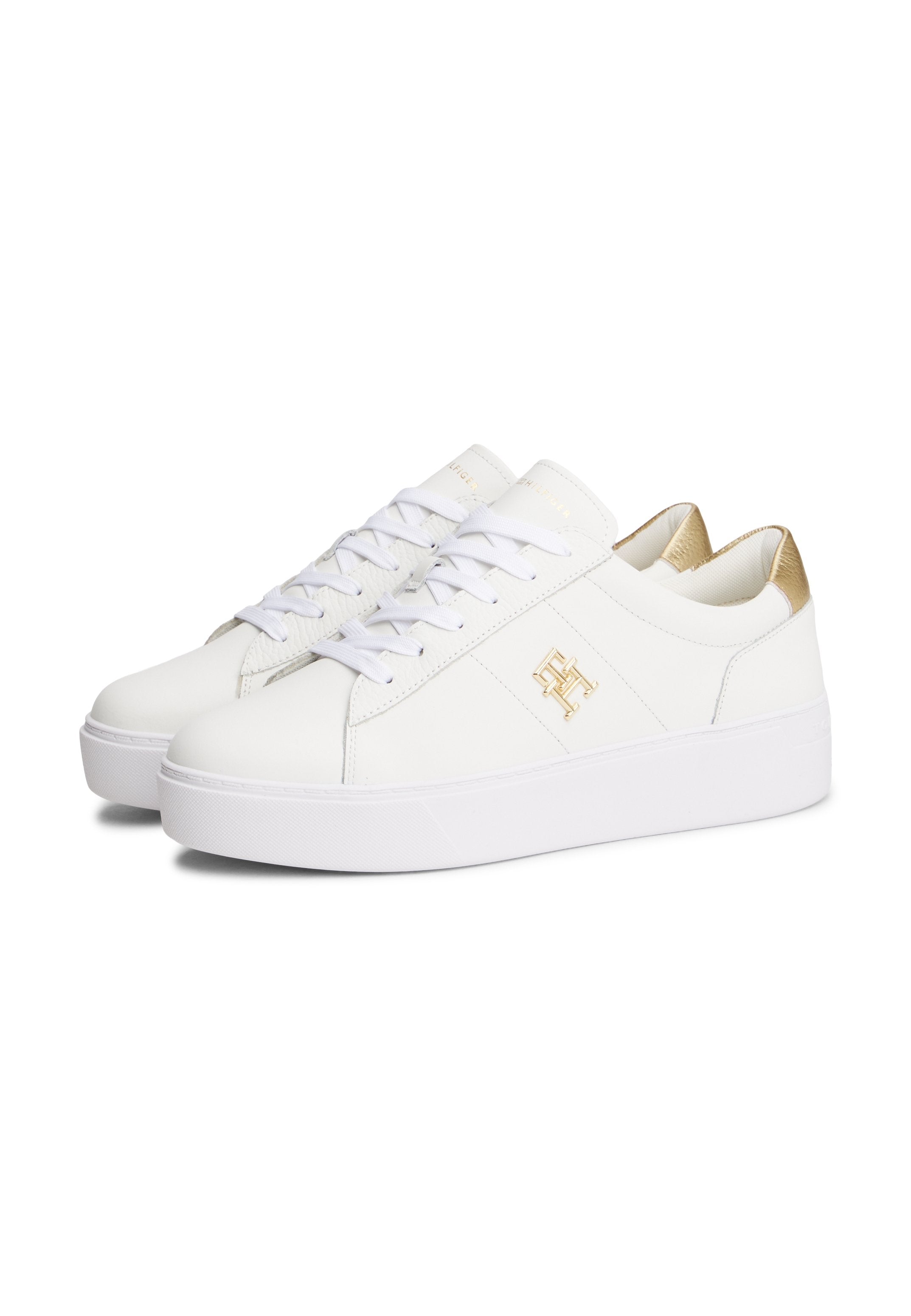 METALLIC HEEL LEATHER PLATFORM COURT TRAINERS - Trainers - white