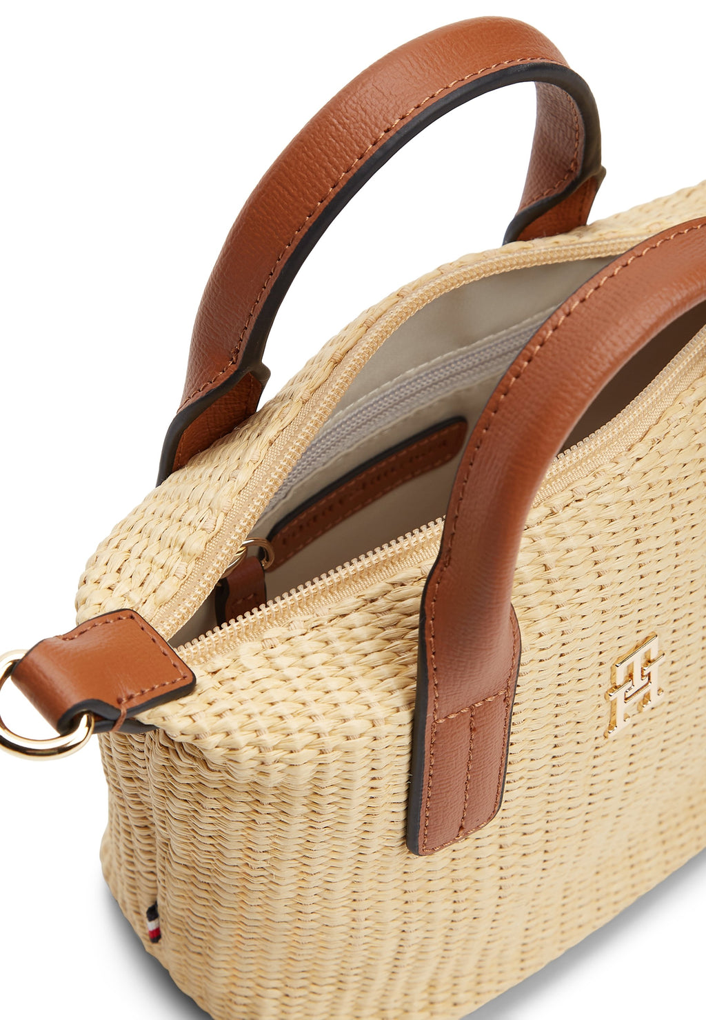 SAC FOURRE-TOUT À BANDouliÈRE EN RAFFIA MONOGRAMMÉ TH - Sac à main - raphia naturel