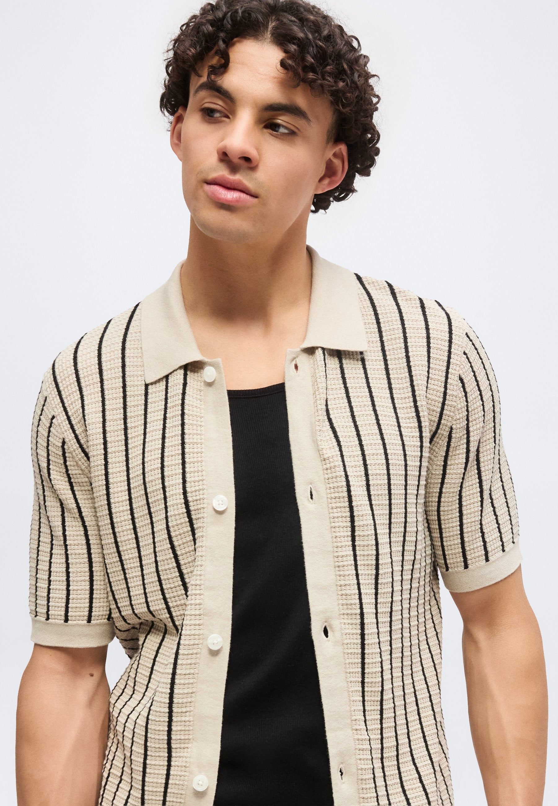 STRIPED BUTTON THROUGH - Shirt - cobblestone