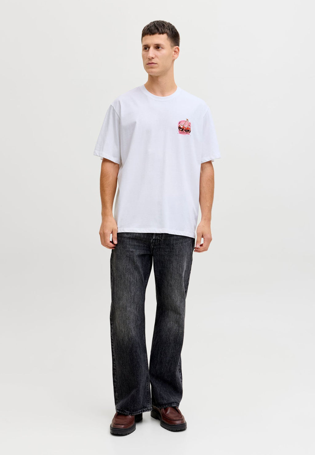 JORAIRBRUSH TEE CREW NECK  - Print T-shirt - bright white detail cherry