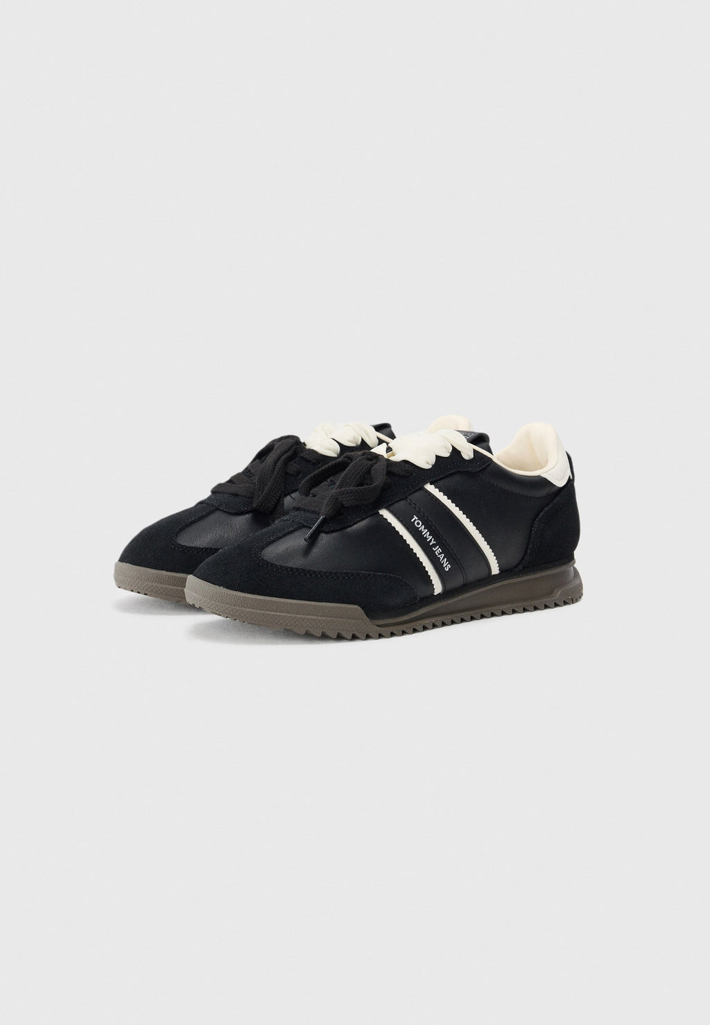 LEATHER LOW PROFILE SERRATED TRAINERS - Trainers - black