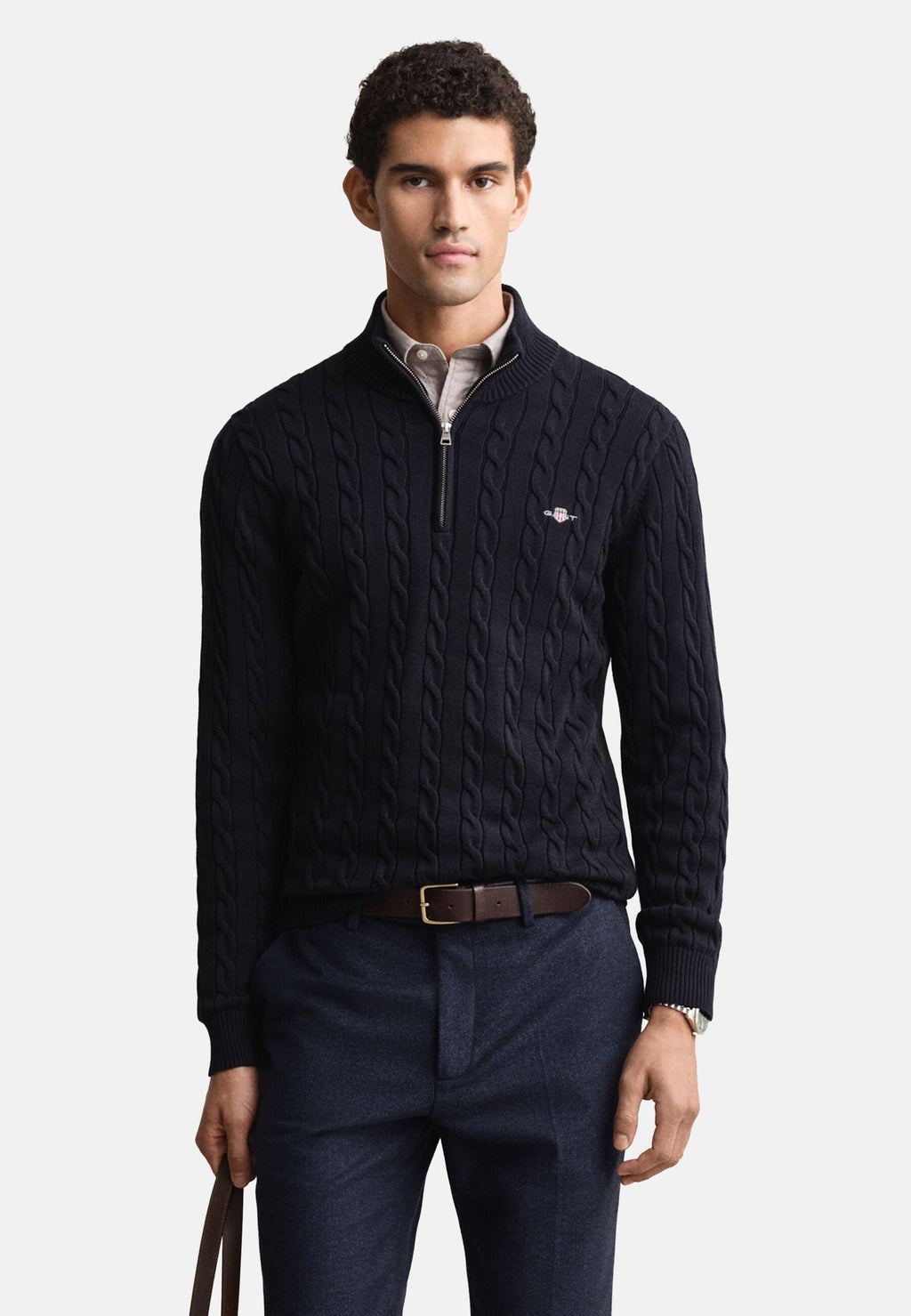 COTTON CABLE HALF ZIP - Jumper - evening blue
