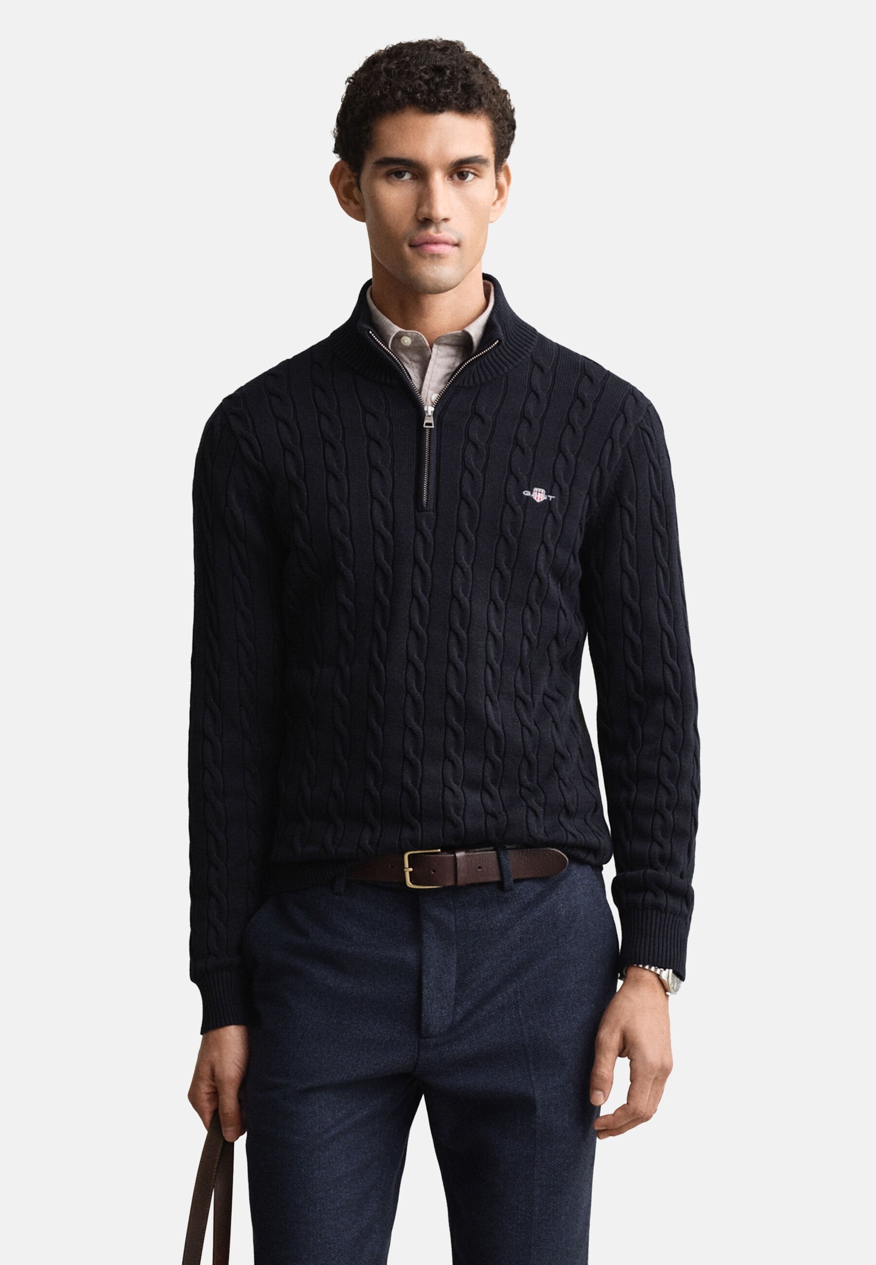 COTTON CABLE HALF ZIP - Jumper - evening blue