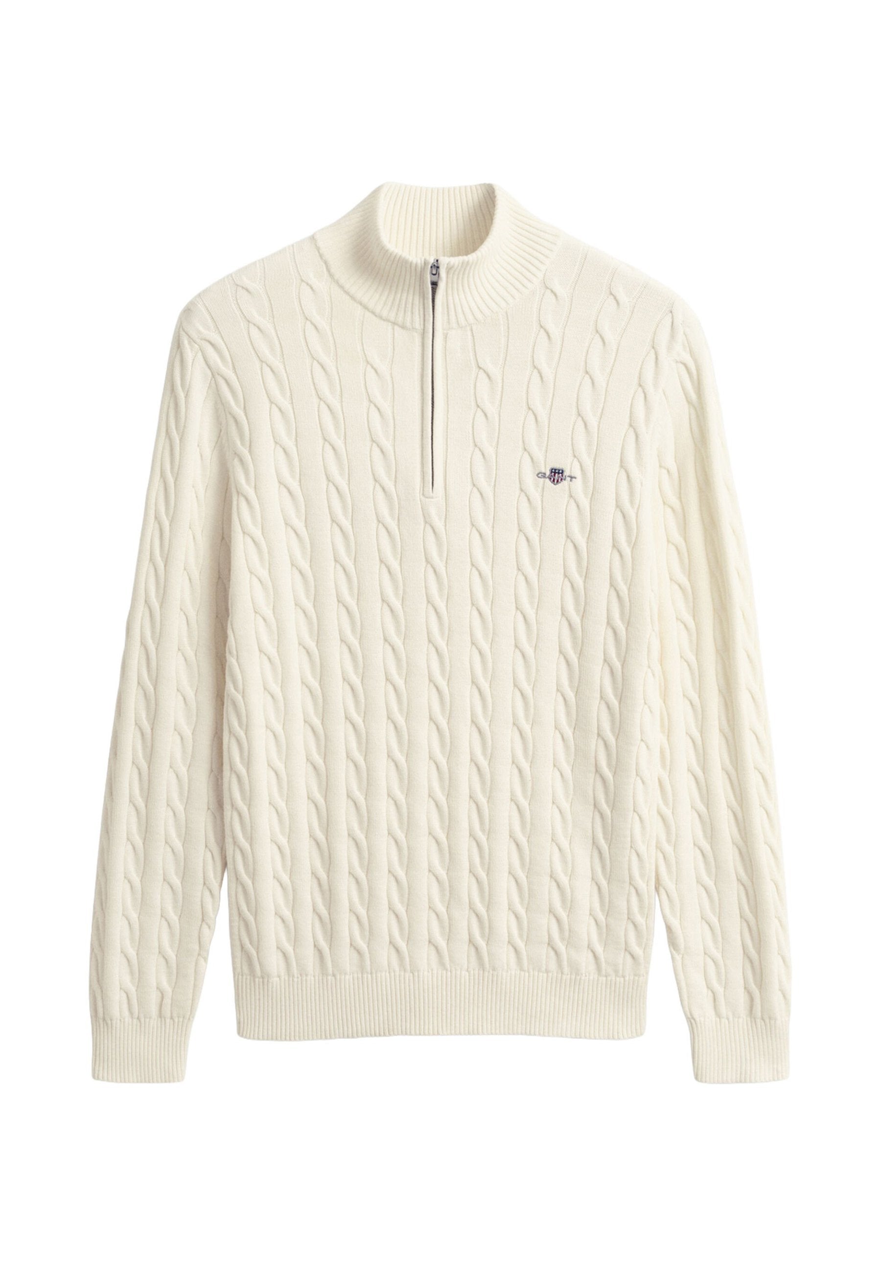 COTTON CABLE HALF ZIP - Jumper - cream