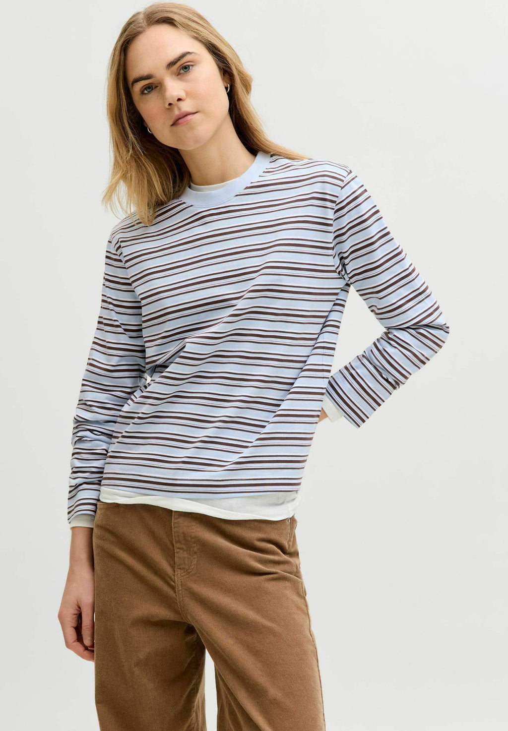 JXSOPHIA BOXY LS STRIPE TEE JRS SN - بلوزة بأكمام طويلة - سماء
