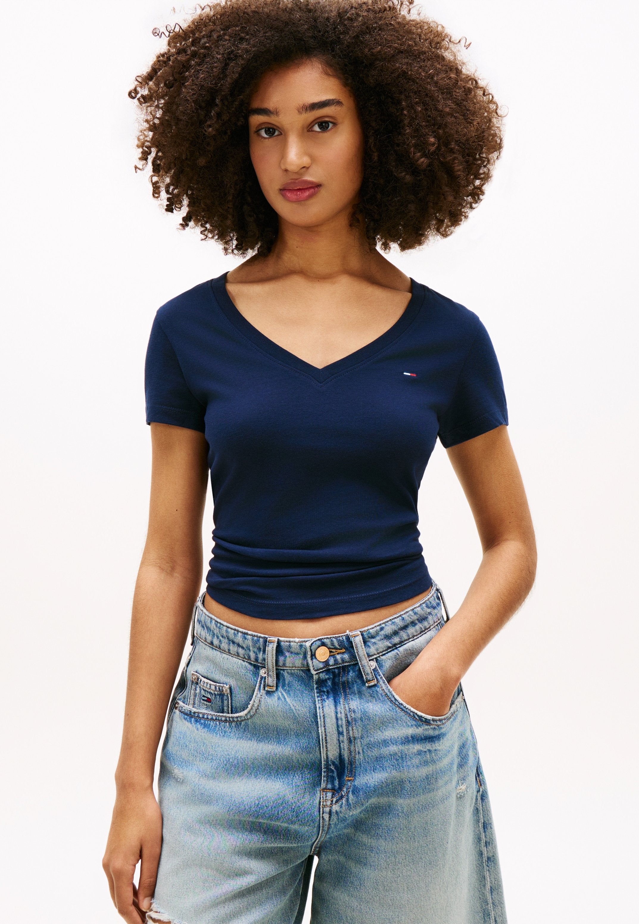 3-PACK JERSEY V-NECK T-SHIRTS - Basic T-shirt - black/ecru/dark night navy