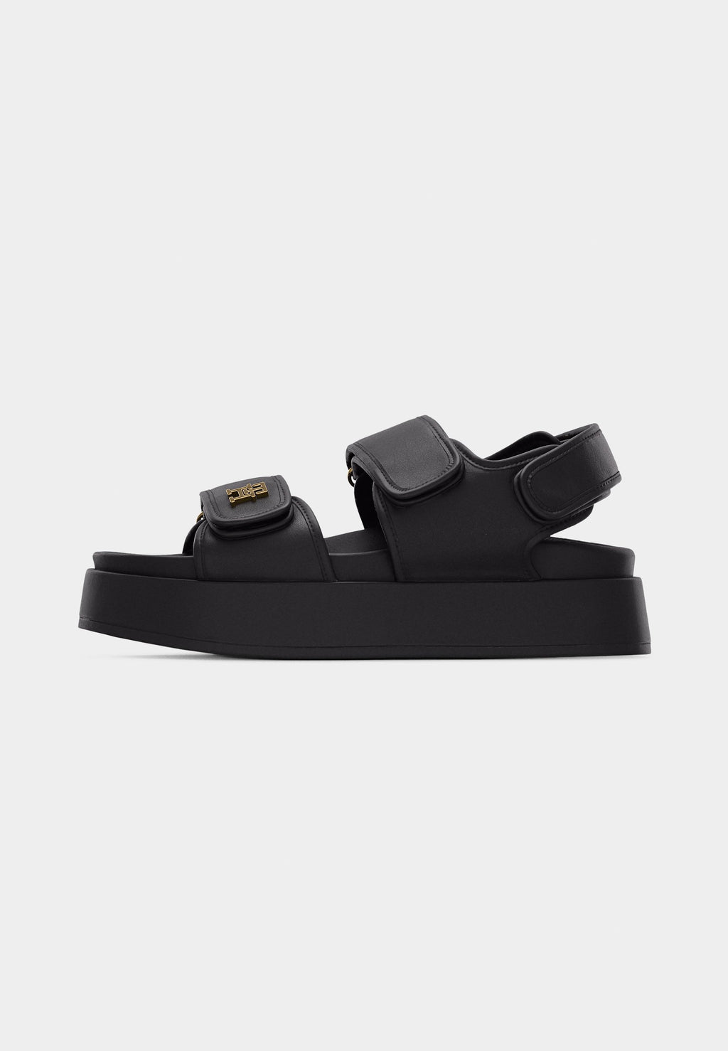 LEATHER TH MONOGRAM PLATFORM SANDALS - Platform sandals - black
