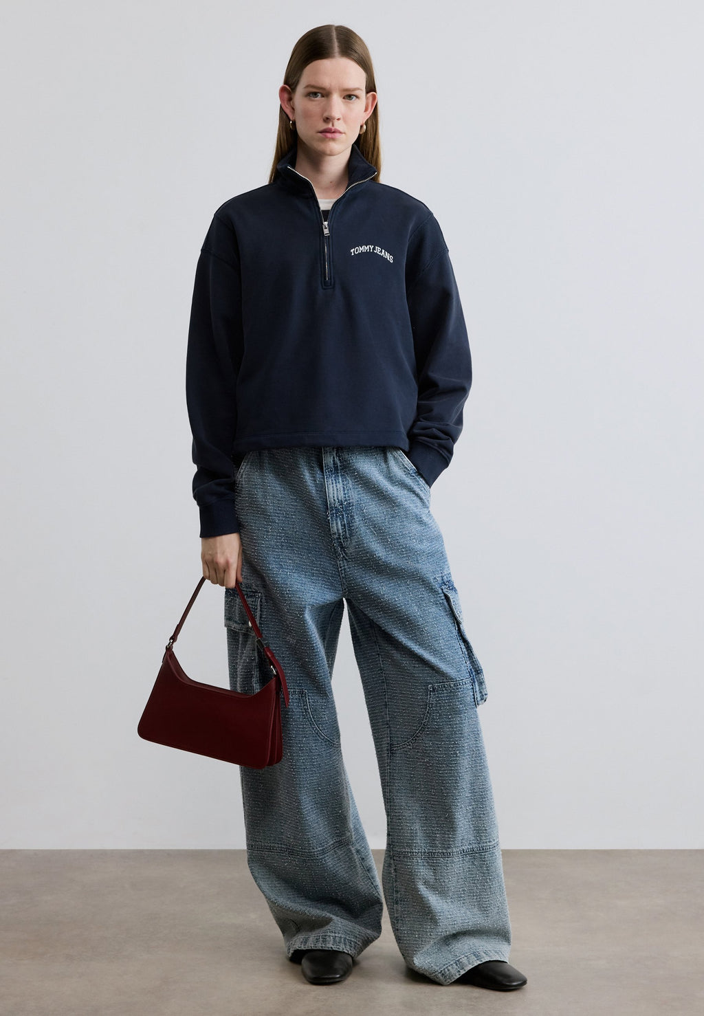 LOGO NAKIŞLI RAHAT YARIM FERMUARLI SWEATSHIRT - Sweatshirt - koyu lacivert