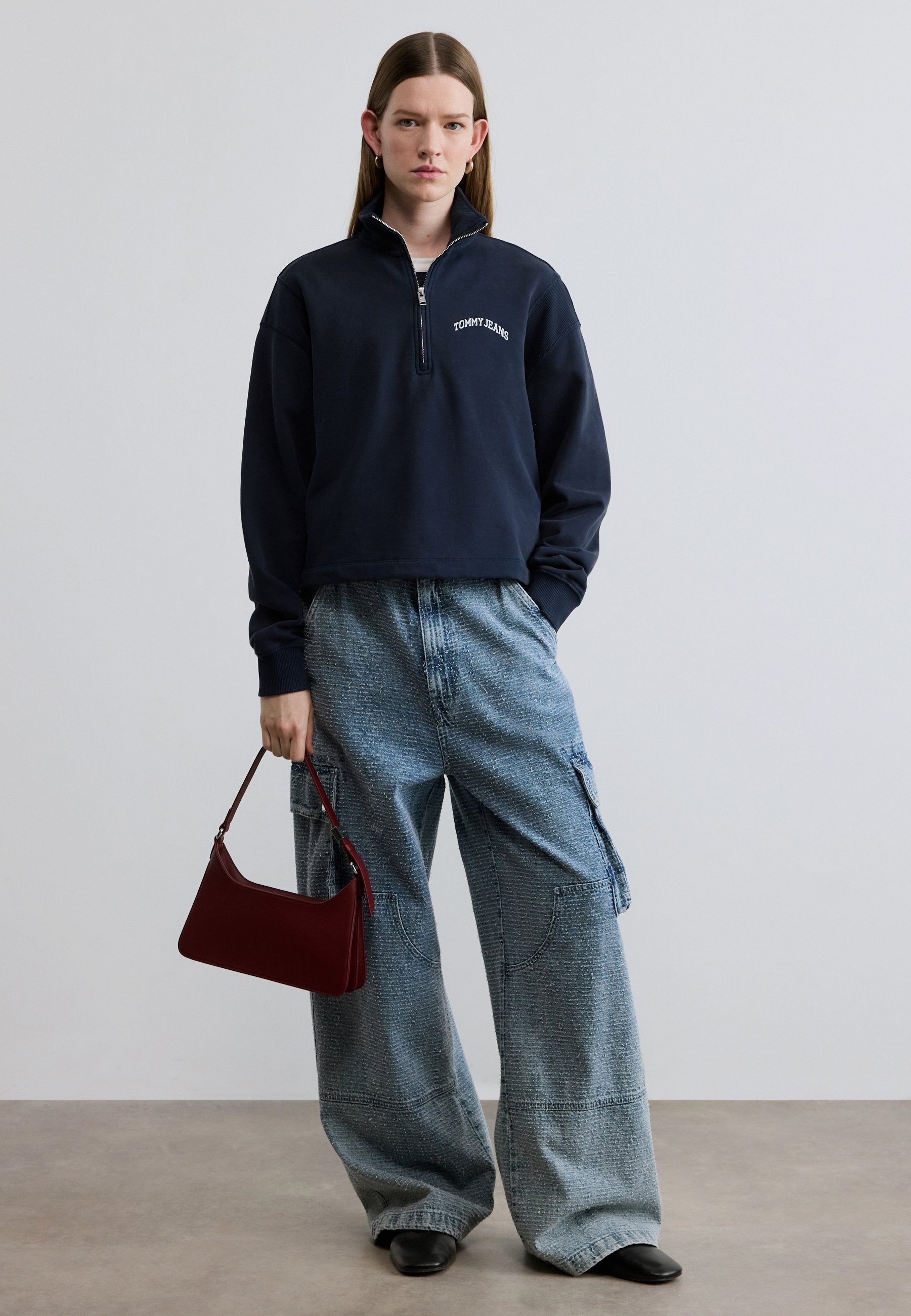 LOGO NAKIŞLI RAHAT YARIM FERMUARLI SWEATSHIRT - Sweatshirt - koyu lacivert