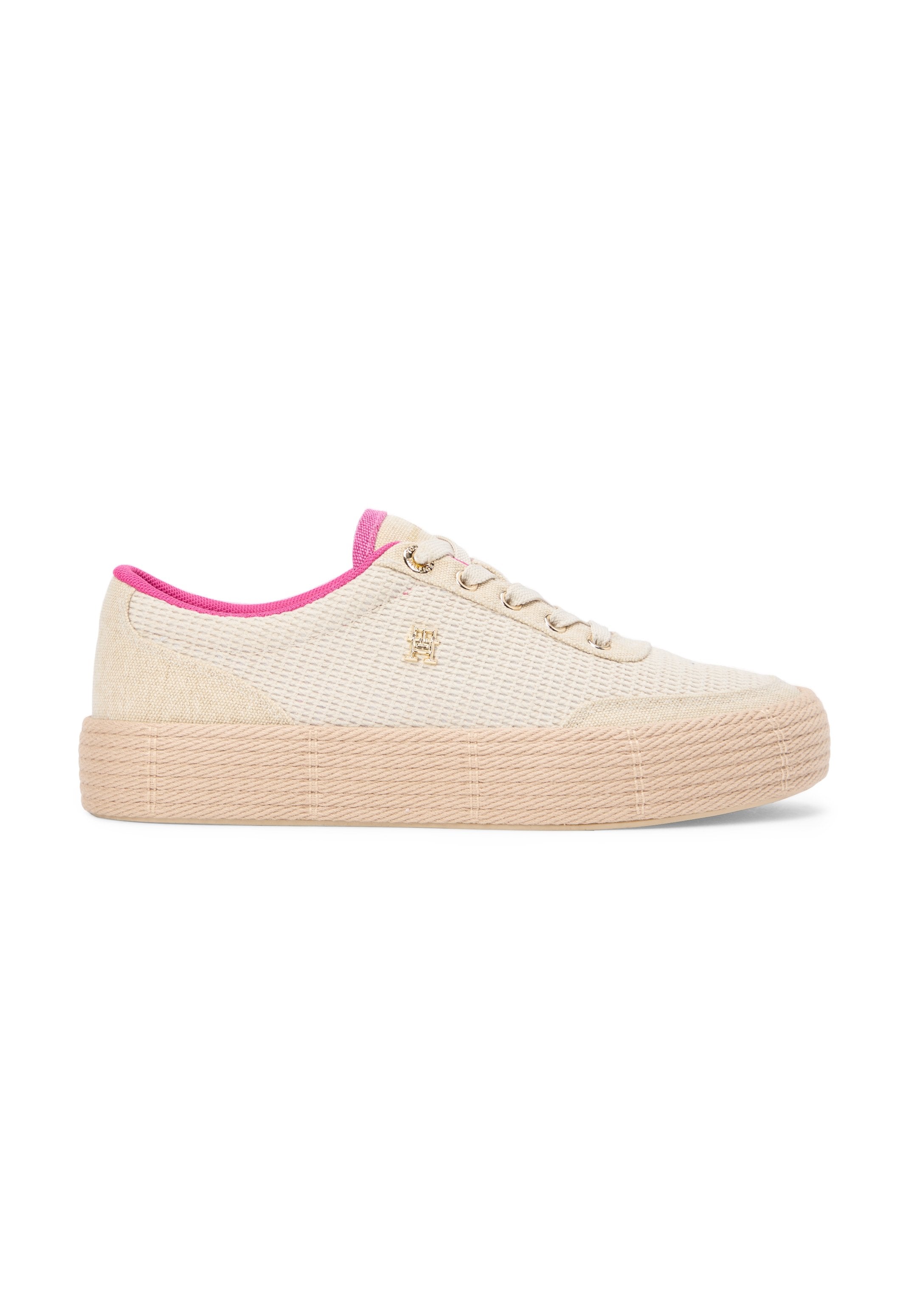 TH MONOGRAM CANVAS ROPE PLATFORM TRAINERS - Trainers - classic beige/fuchsia