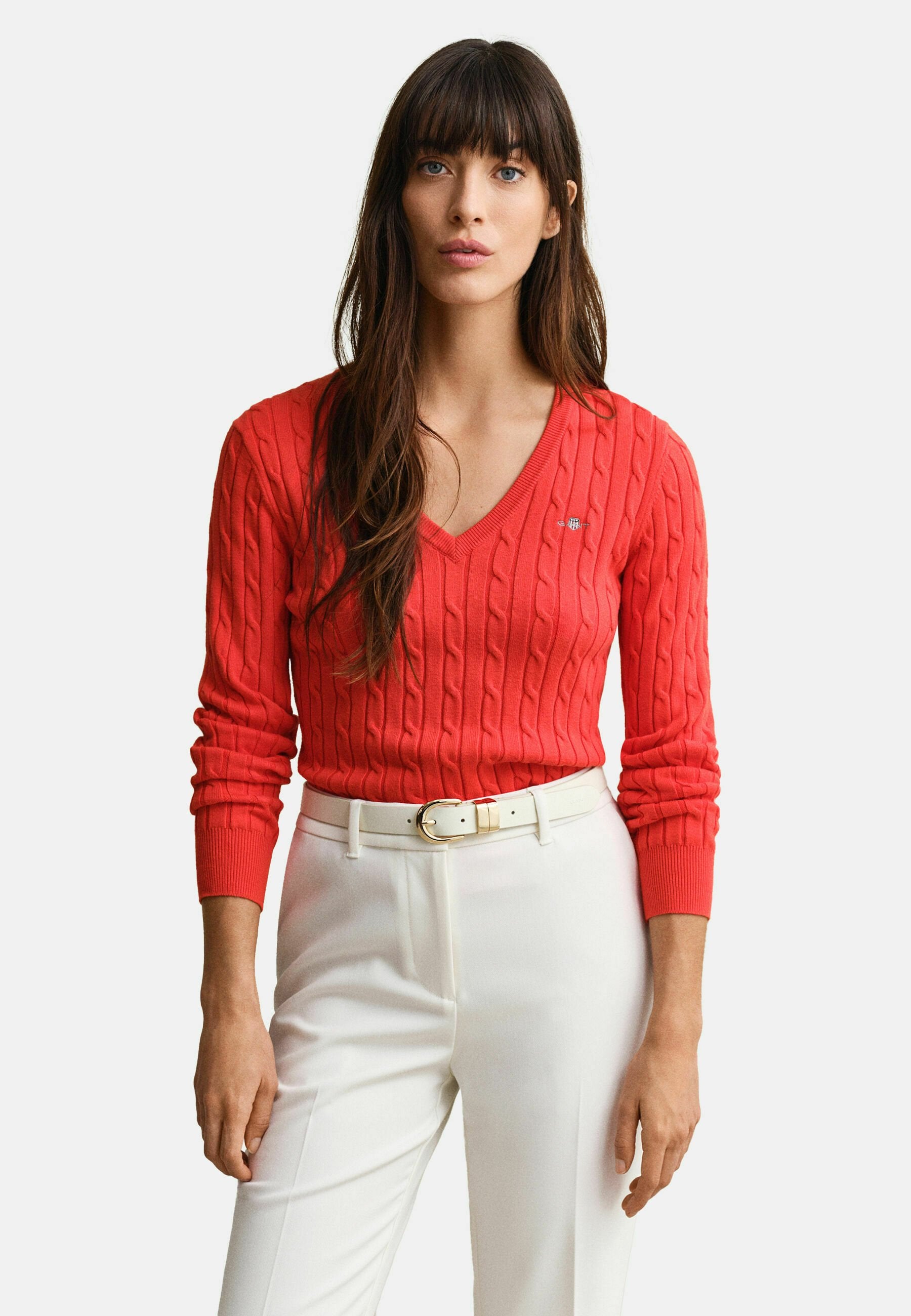 STRETCH CABLE V-NECK - Jumper - perfect red