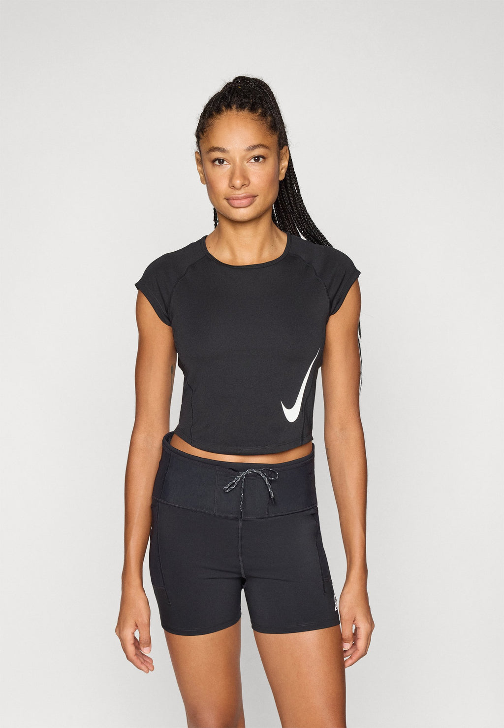TEMPO RUN - Sports T-shirt - black/white/reflective silver-coloured