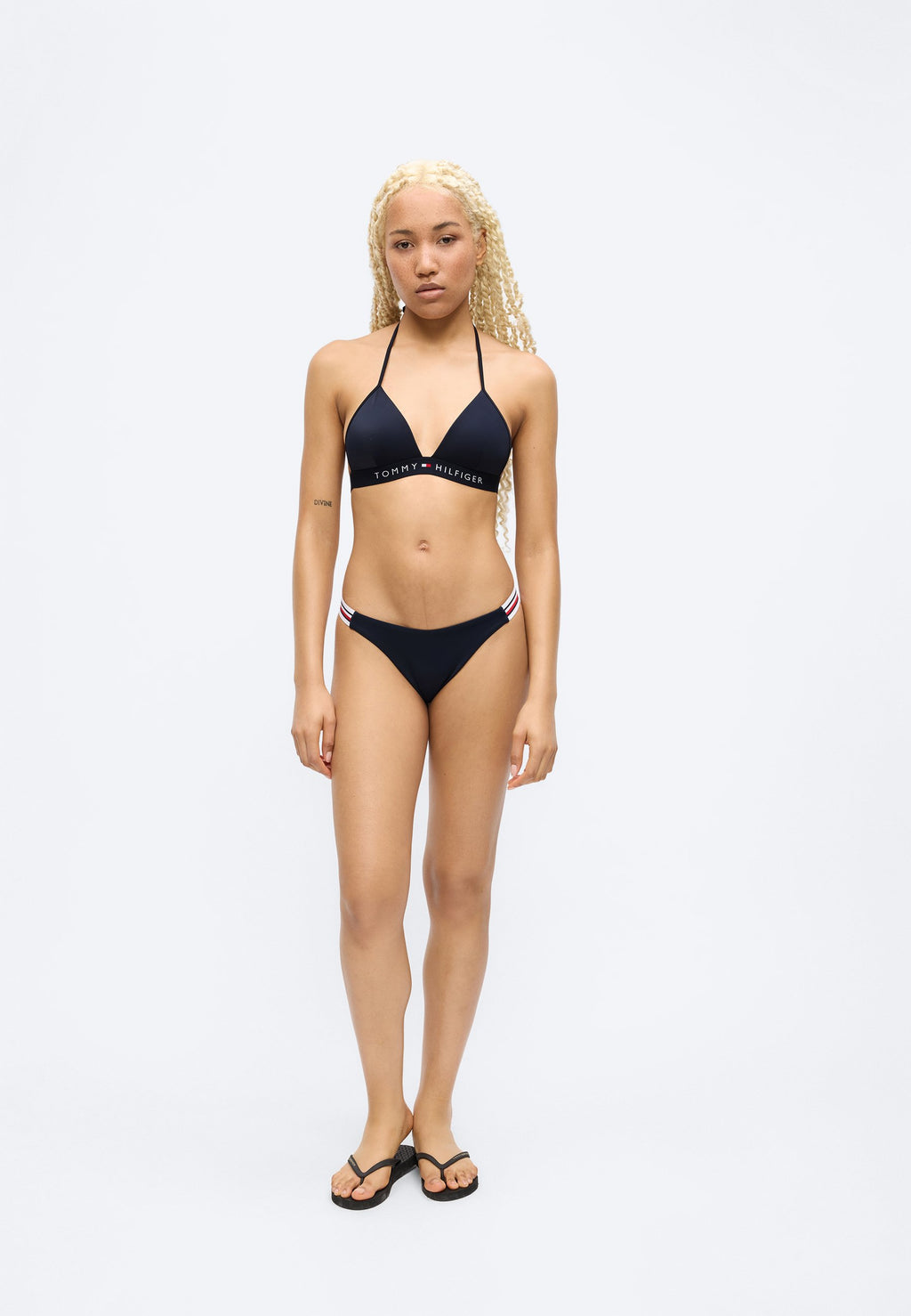 GLOBAL STRIPE HIGH-CUT CHEEKY BIKINI BOTTOMS - Bikini bottoms - dark night navy