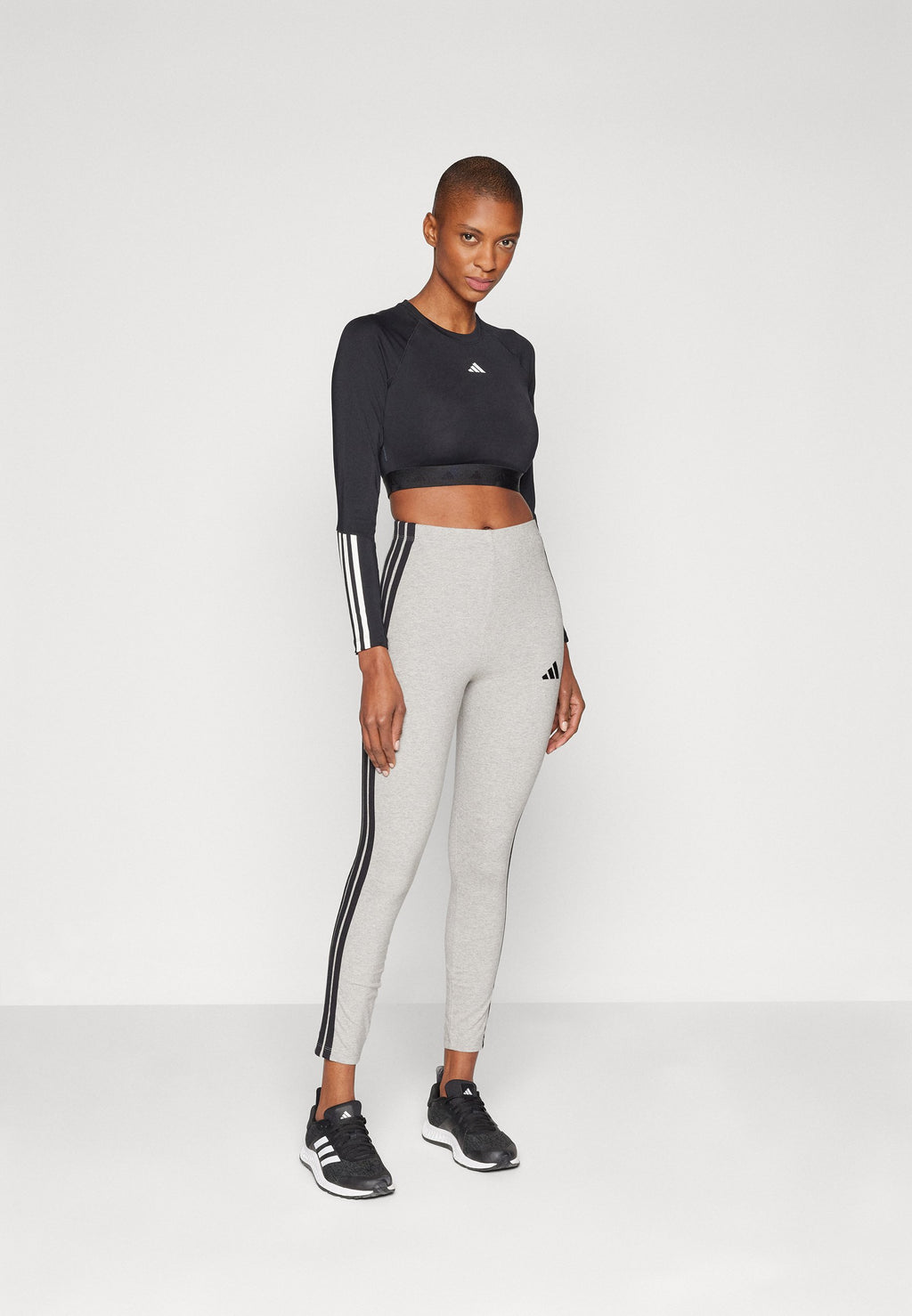 ESSENTIALS 3 STRIPES - Leggings - medium grey heather/black