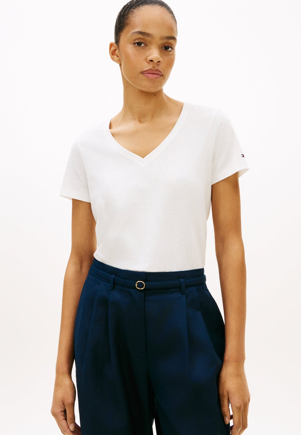 LINEN BLEND V-NECK T-SHIRT - Basic T-shirt - ecru