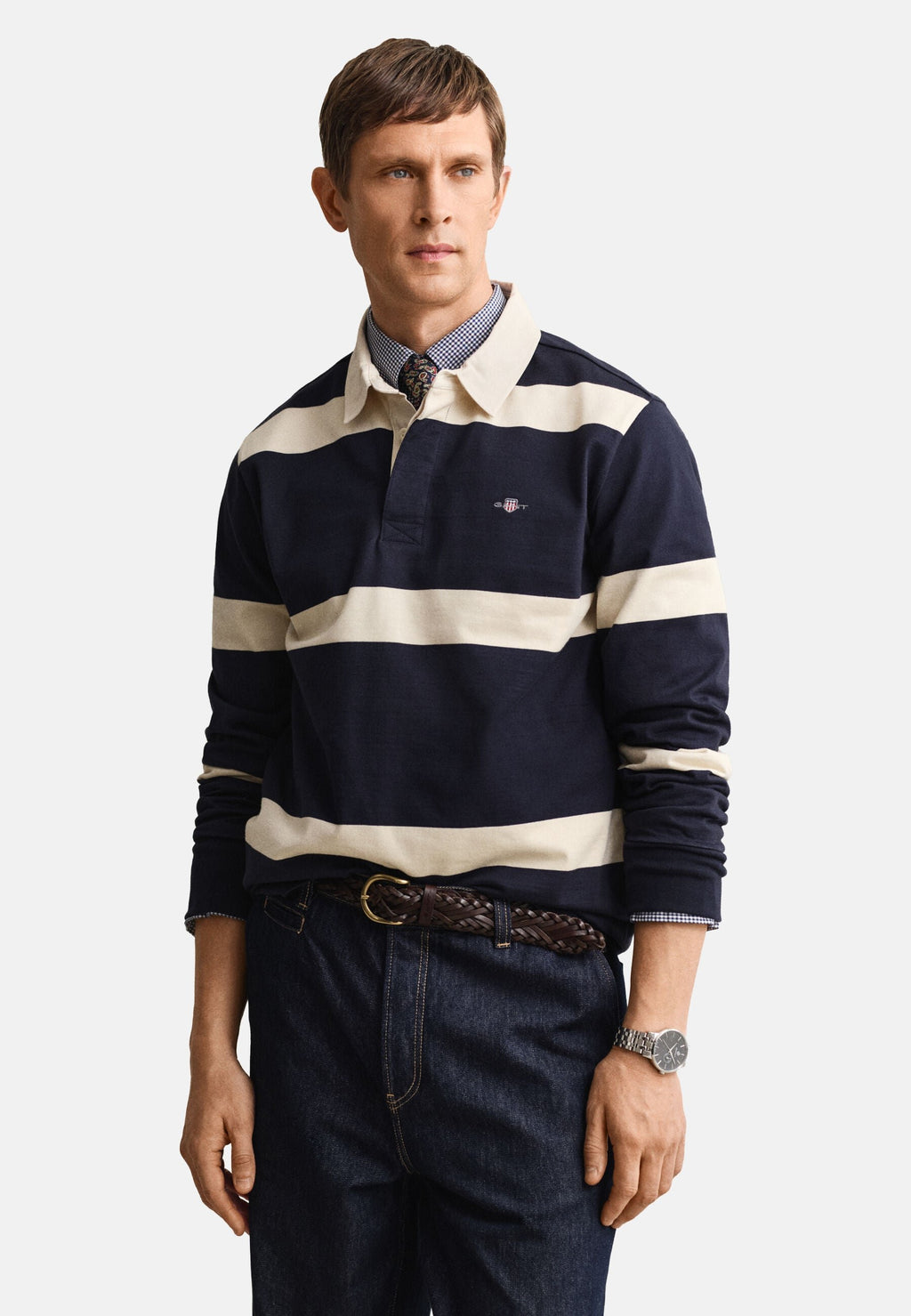 STRIPED RUGGER - Polo shirt - evening blue