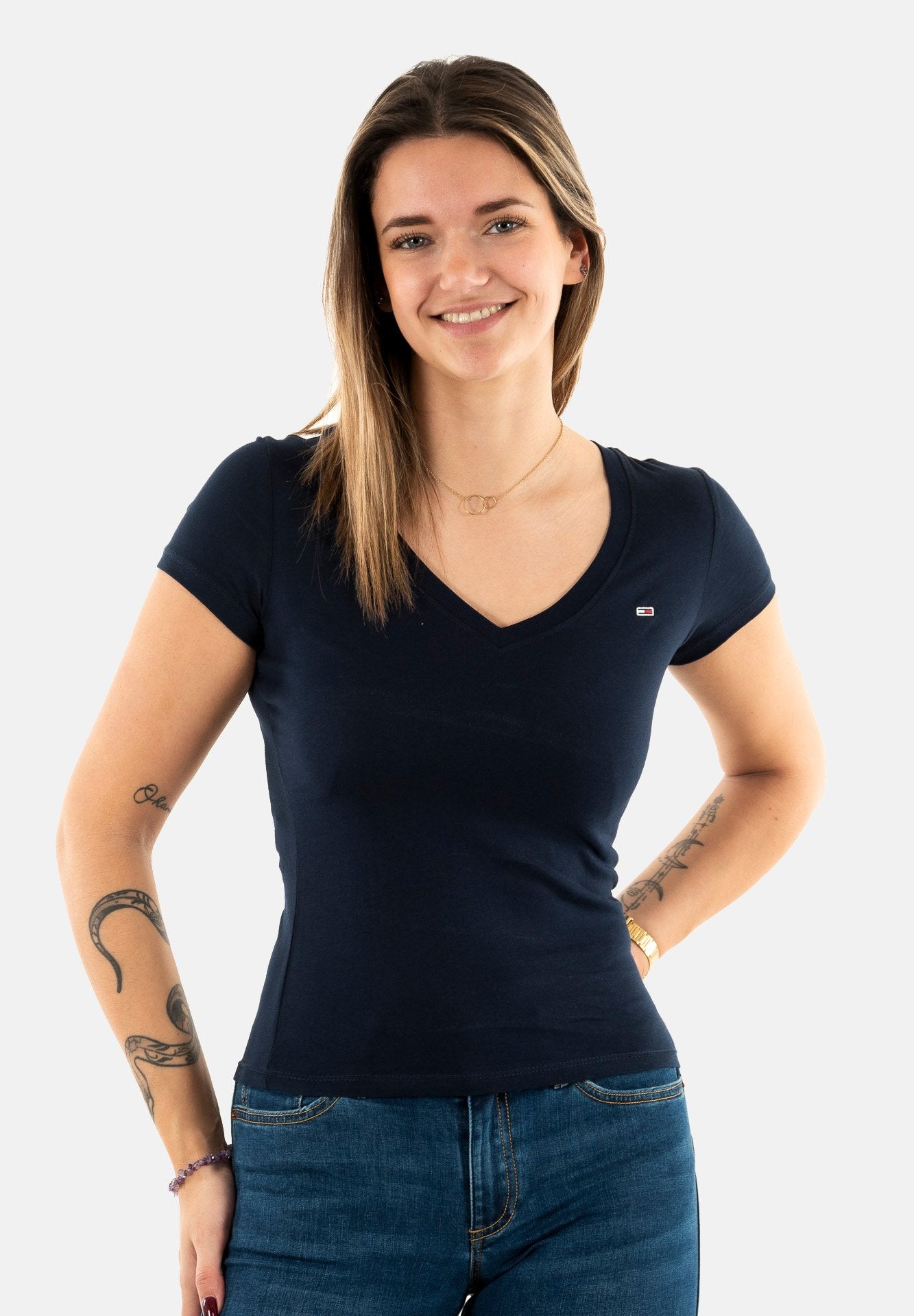 TEE COL V AJUSTÉ - T-shirt basique - bleu marine nuit