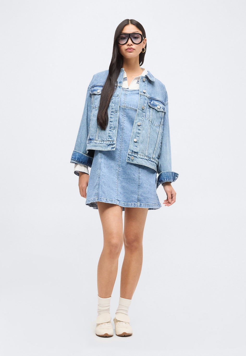 PANELED MINI DRESS - Denim dress - medium wash