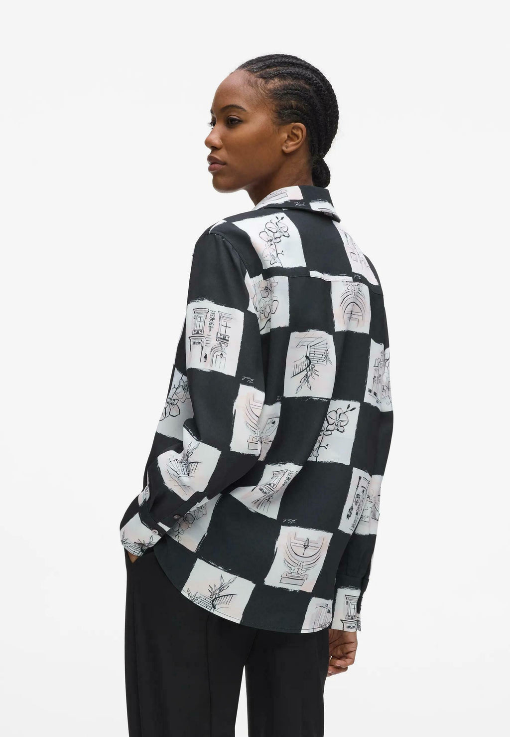 FLUID PRINTED - Button-down blouse - sketch checkerboard all over print