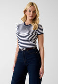 STRIPED MINI LOGO - Print T-shirt - blackened blue and w