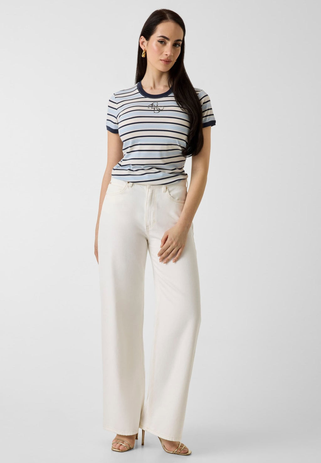 STRIPED MINI LOGO - Print T-shirt - cream white and shad