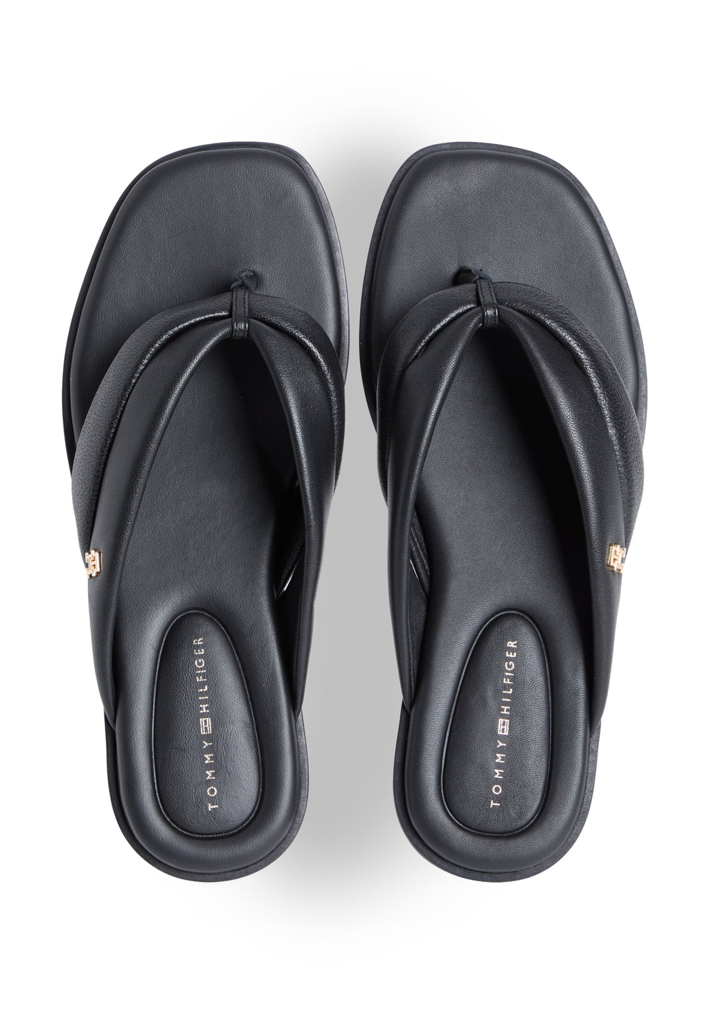 LEATHER TOE POST FLAT SANDALS - T-bar sandals - black