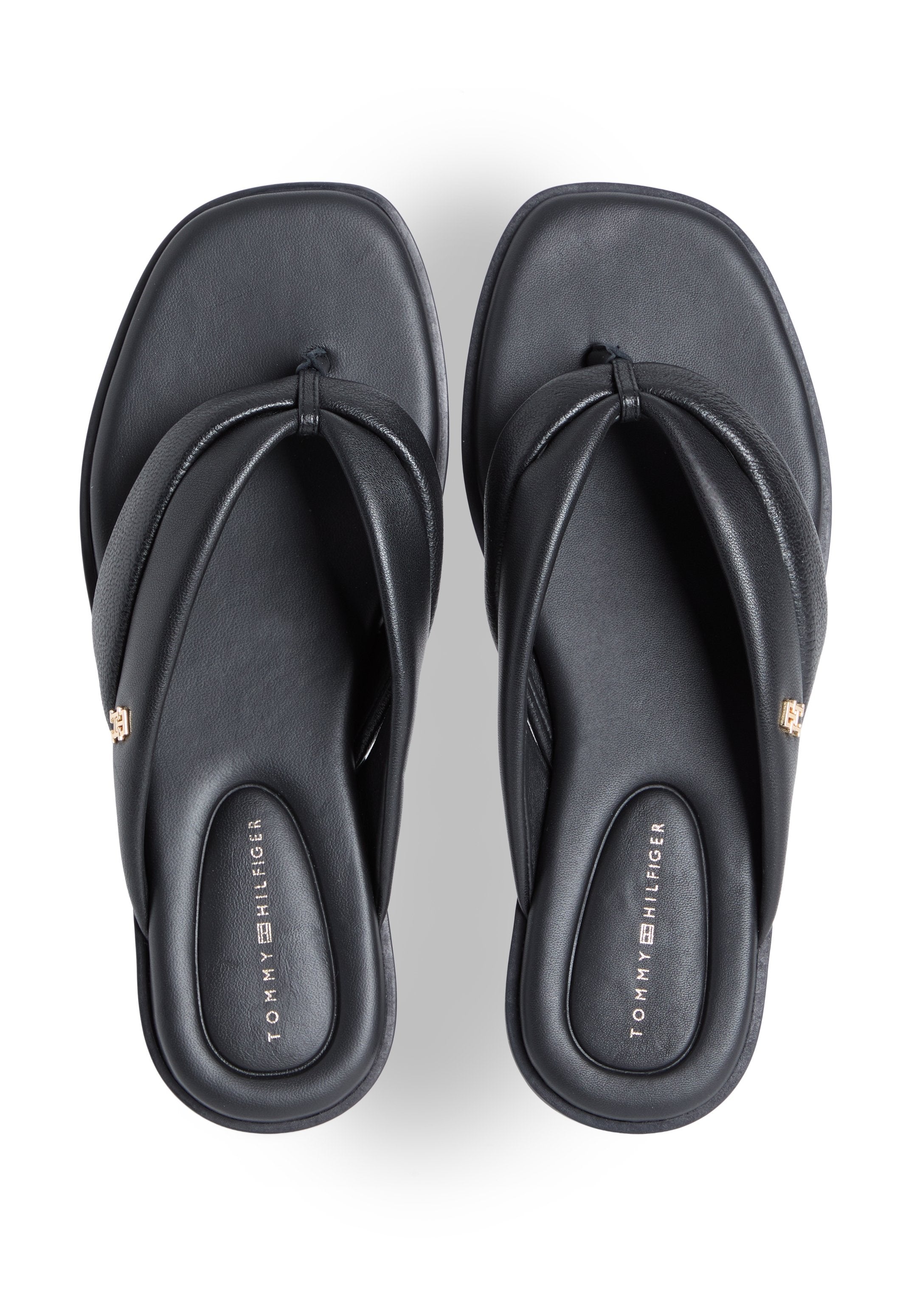 LEATHER TOE POST FLAT SANDALS - T-bar sandals - black