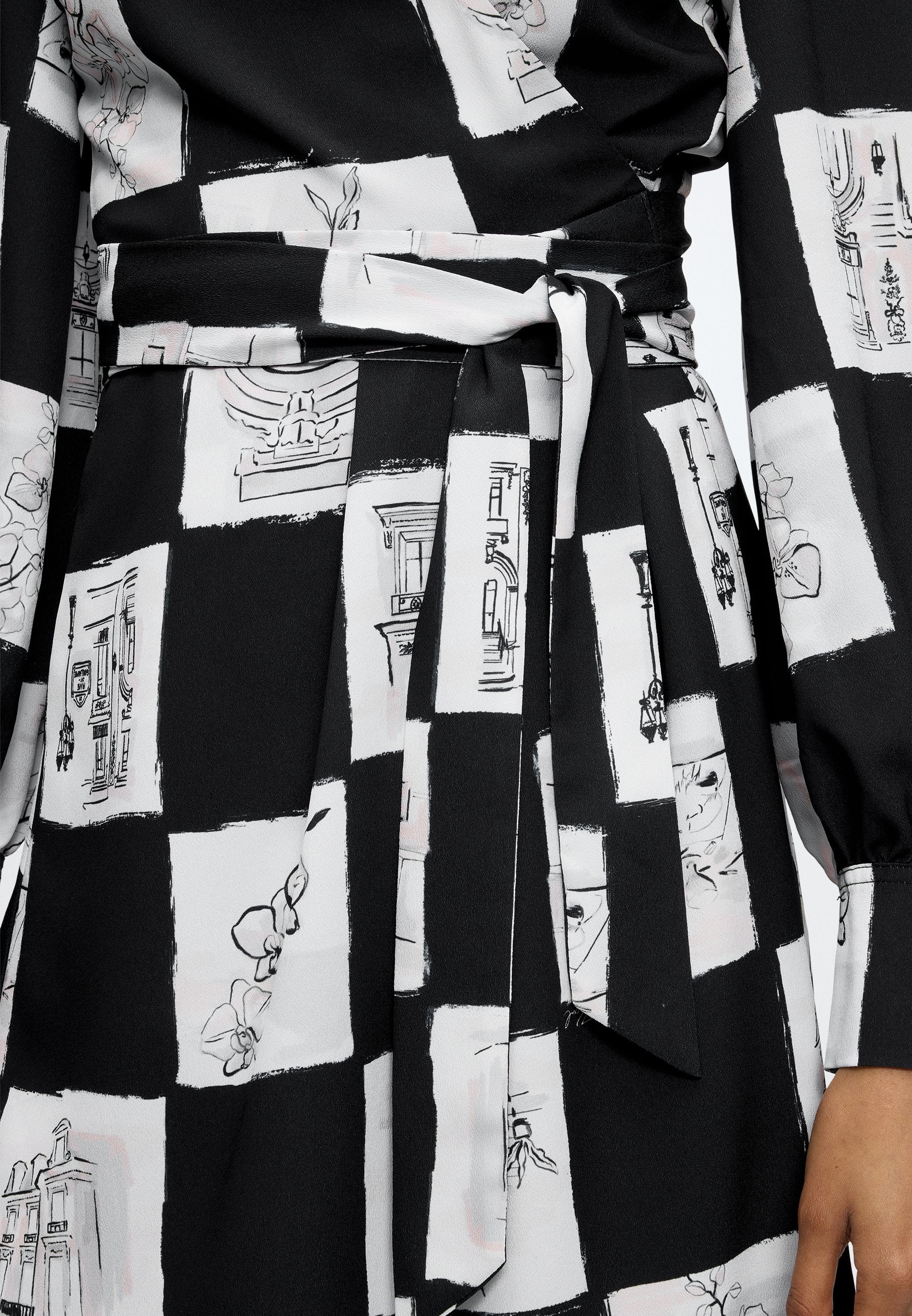 PRINTED FLUID WRAP DRESS - Day dress - sketch checkerboard aop
