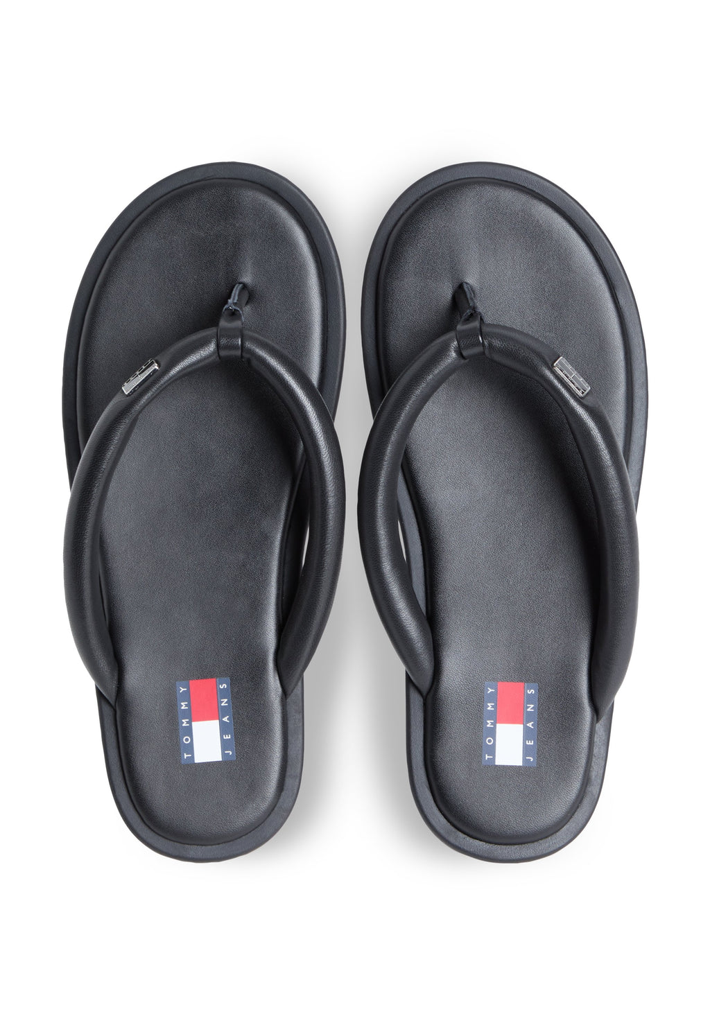 LEATHER PADDED STRAP FLIP-FLOPS - T-bar sandals - black