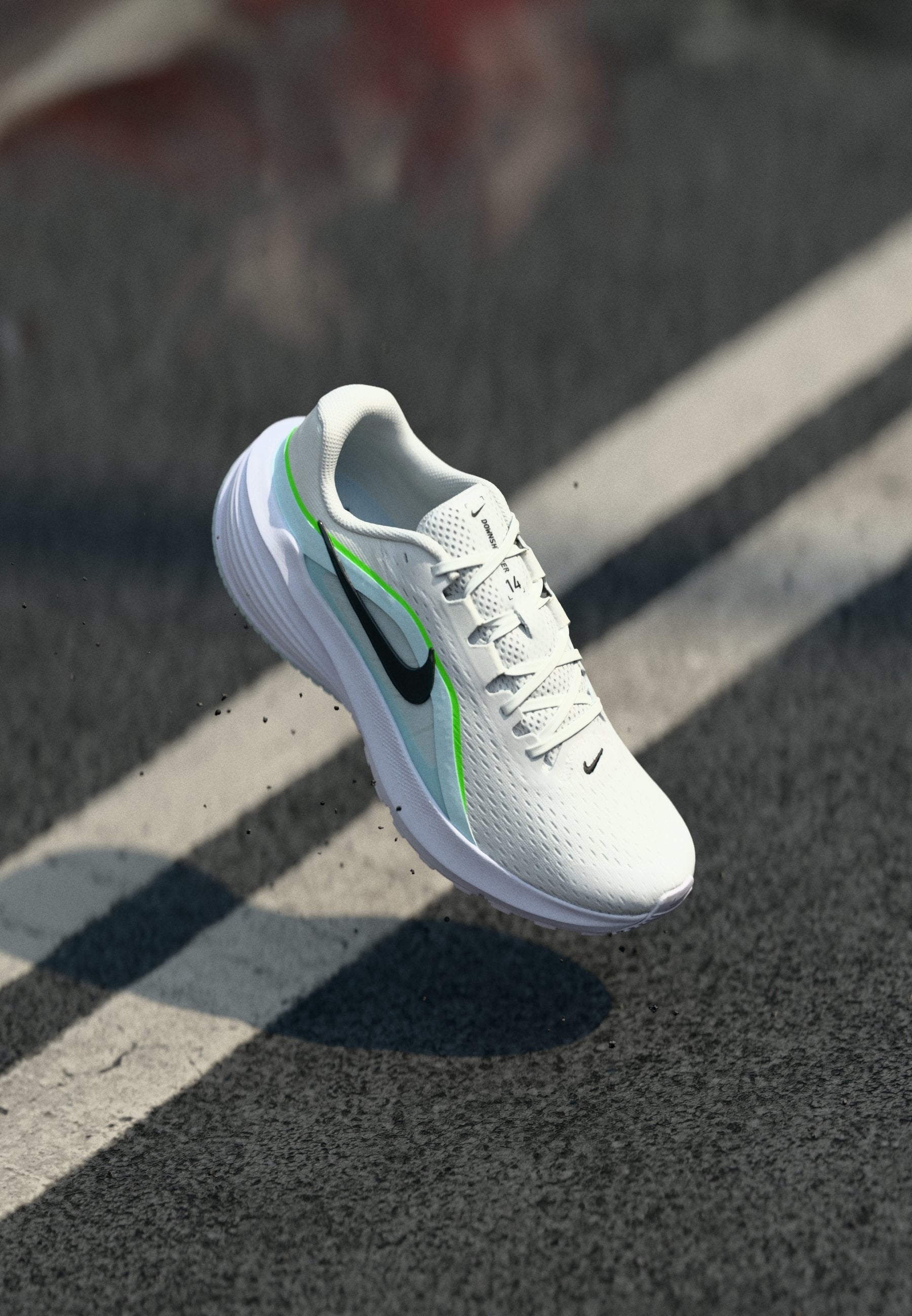 DOWNSHIFTER 14 - Road running shoes - white/black/glacier blue/green strike/anthracite