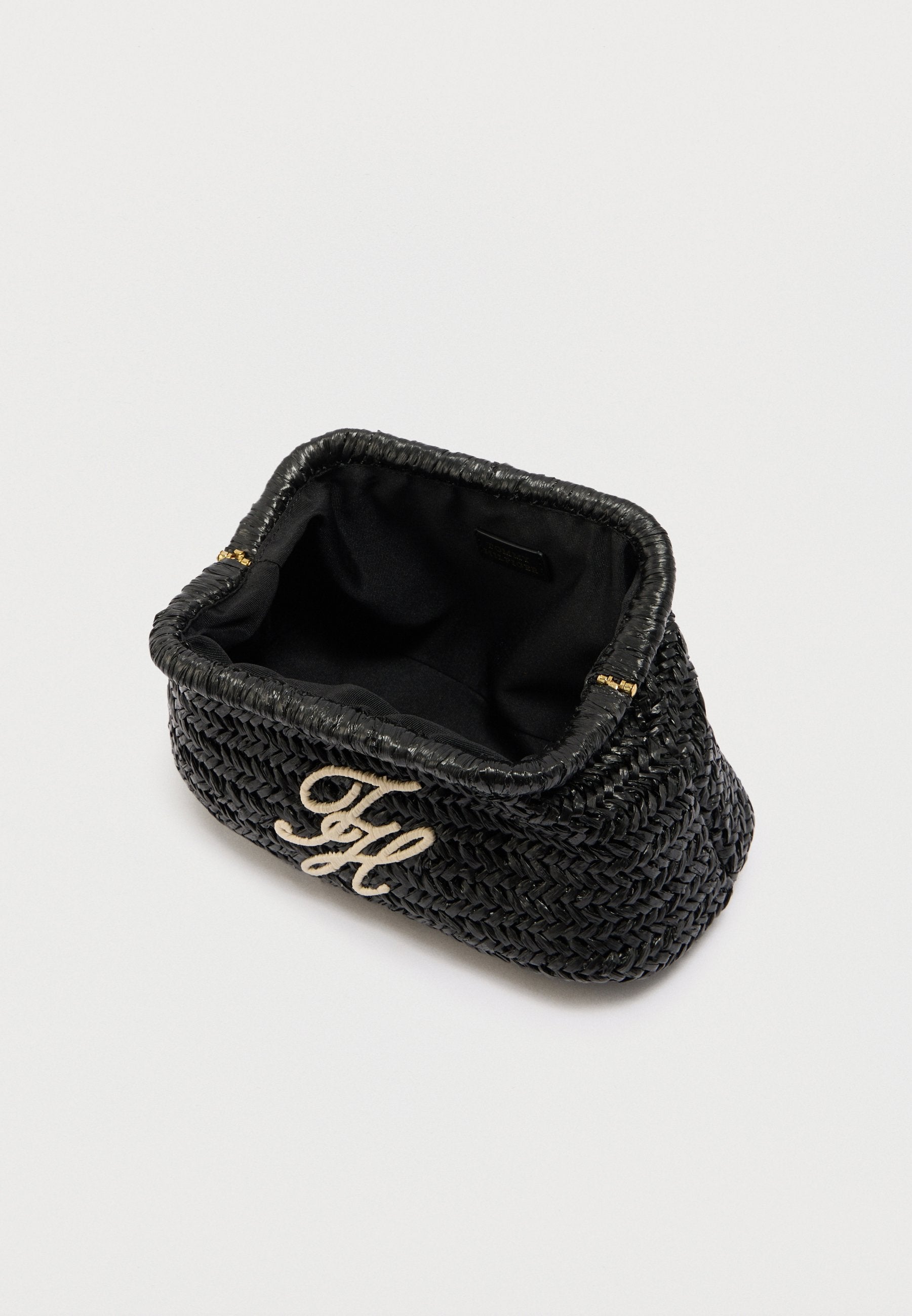 RAFFIA TEXTURED LOGO CLUTCH - Clutch - black