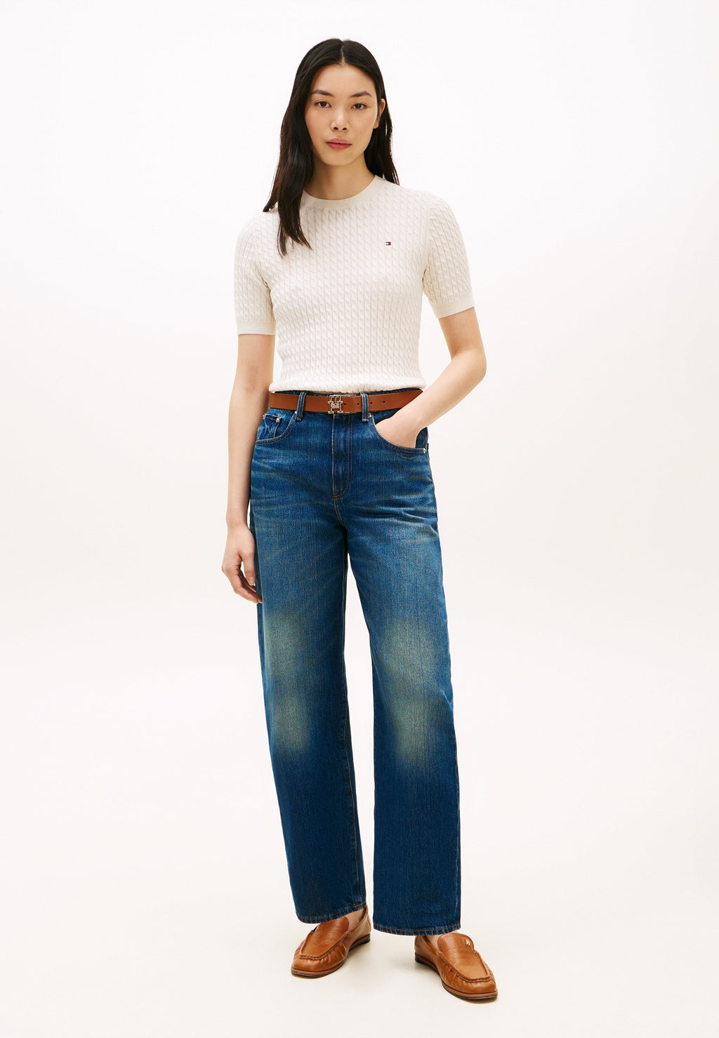 CABLE FINE - Basic T-shirt - heather ivory petal