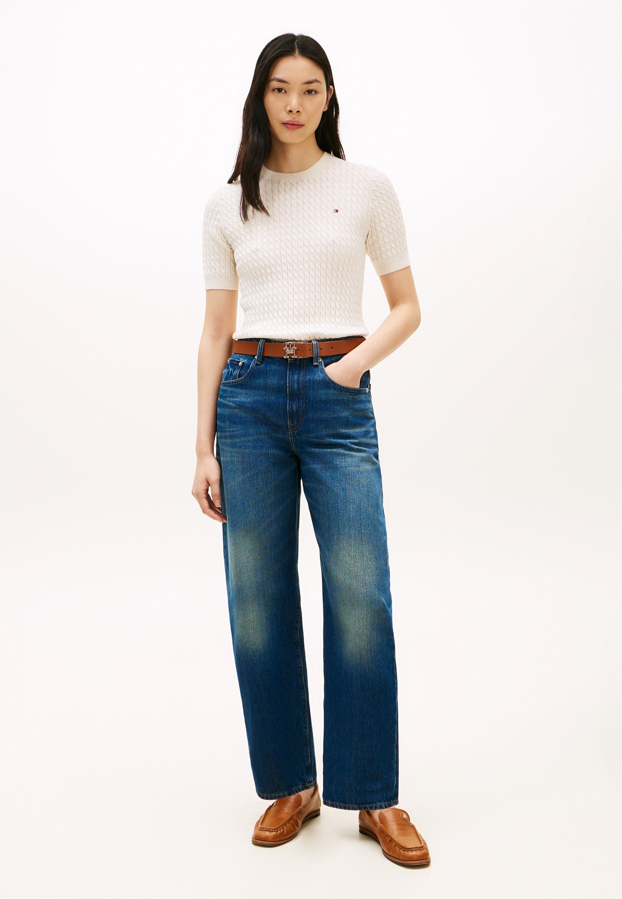 CABLE FINE - Basic T-shirt - heather ivory petal