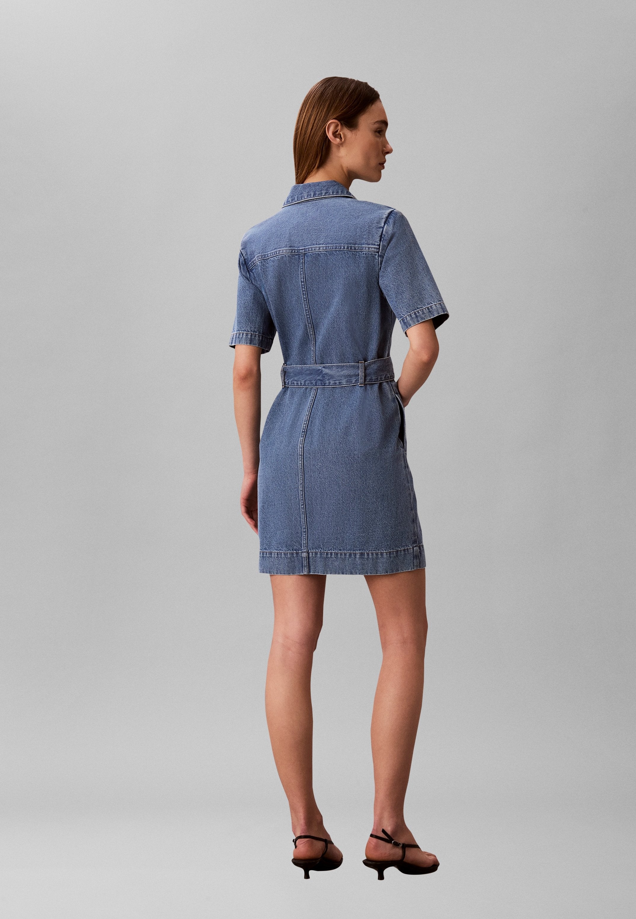 BELTED - Denim dress - radio blues