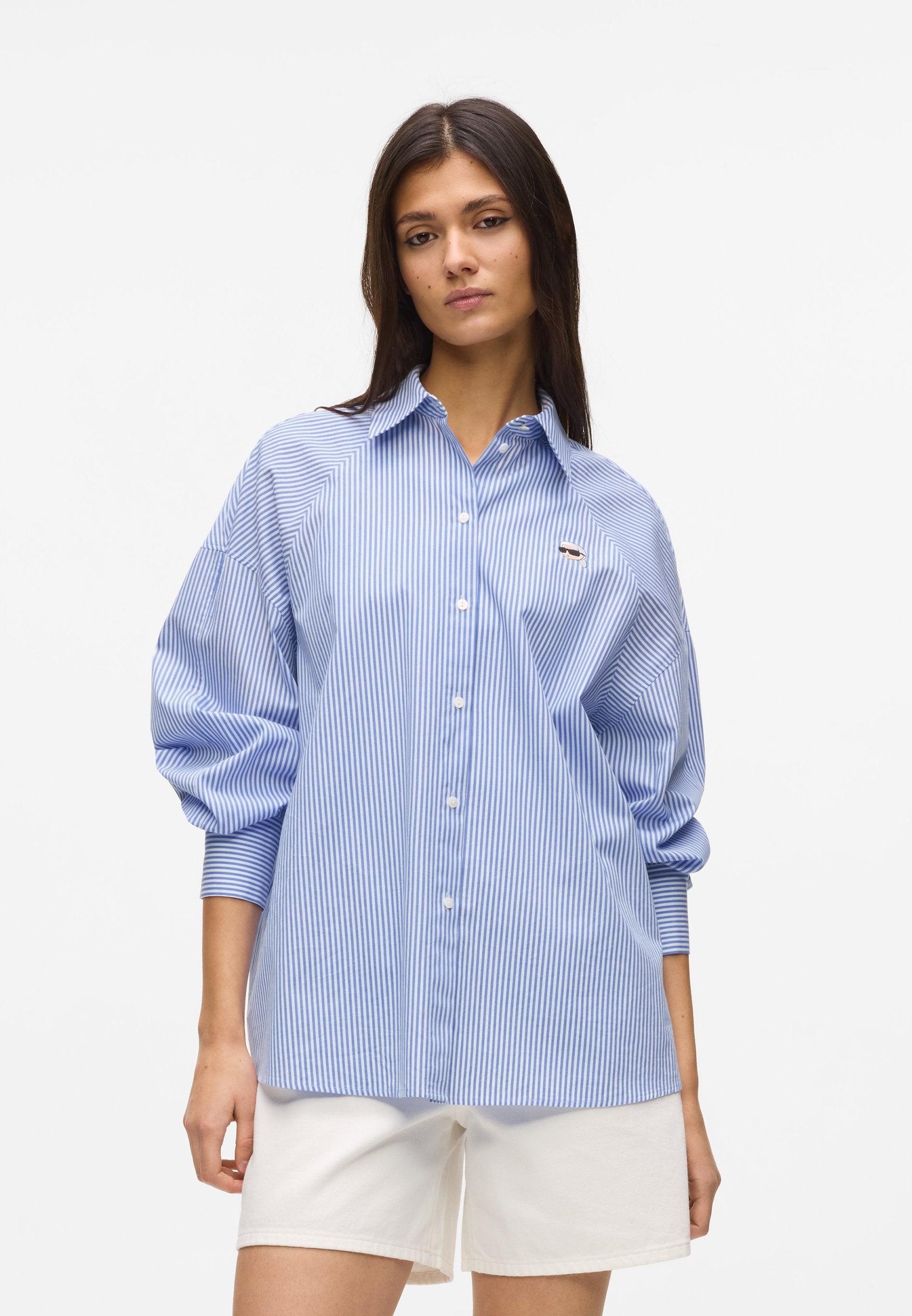 IKON BLOUSE - Button-down blouse - white/blue