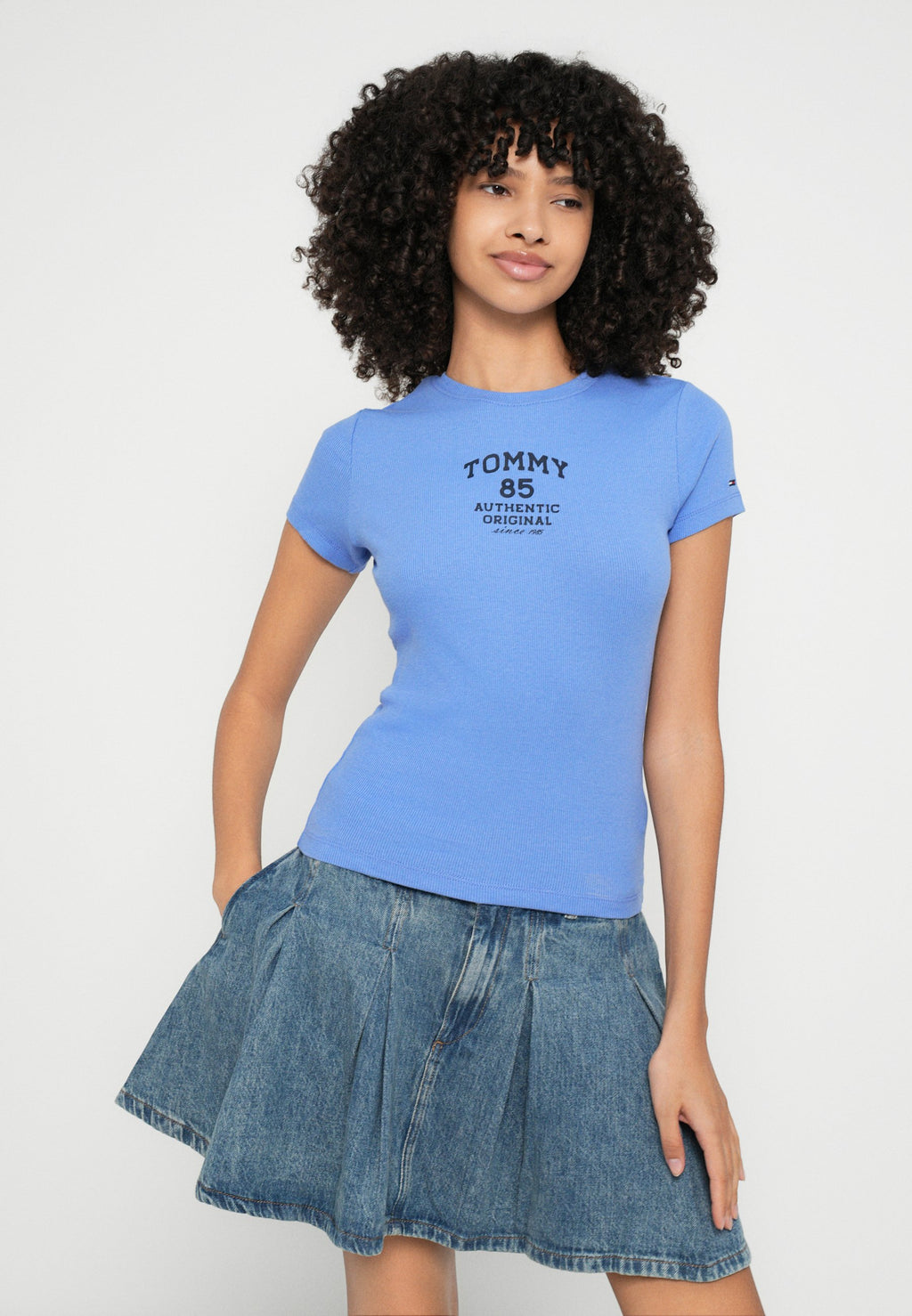 LOGO RIBBED SLIM T-SHIRT - Print T-shirt - light horizon blue